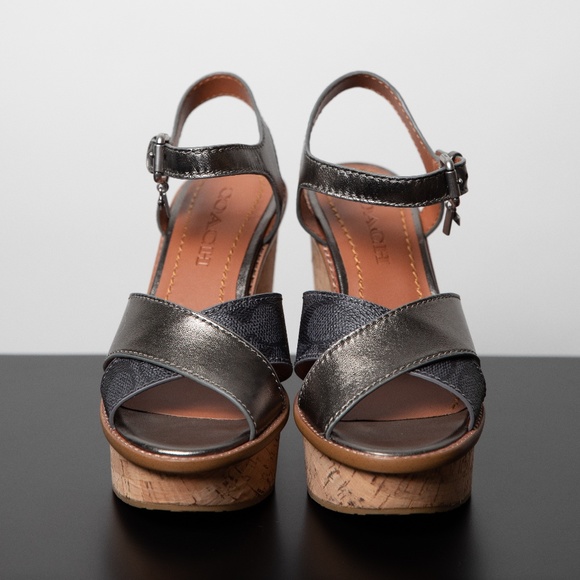 Coach Cross Band High Wedge Sandals *NEW - Picture 1 of 8